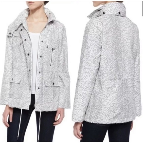 Joie Womens sz XS White Gray Barker Jacket a' Leopard Zip Toggle Hood - Picture 9 of 9